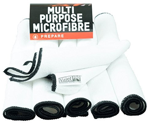 ValetPRO 6 Pack Multi Purpose Microfibre White Allround Mikrofaser Tücher - weiße Mikrofasertücher Sechser Pack - 300 GSM, solide verarbeitet und eingefasst, 35cm x 35cm Cloth