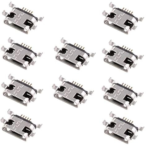 Oiyagai 10 Stück Micro USB Type-B 5-Pin Buchse, SMD PCB Panel Mount Anschluss, Micro-USB Ladeport Ersatz für Handy Reparatur, DIY Elektronik und Leiterplattenlöten