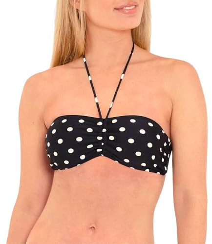 Scuba Ladies Swimwear Women's Strapless Bandeau Bikini Top Mix & Match Plain Print Non-Wired UK Seller - Black/White Spot - Size 20