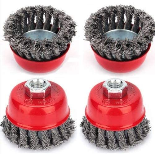 Drahtbürsten Set, Topfbürste, Drahtbürste Schleifmaschine, 4-teilig, 3 Zoll, M14, Durchmesser 75 mm, Drahtbürste, Rundbürste für Winkelschleifer