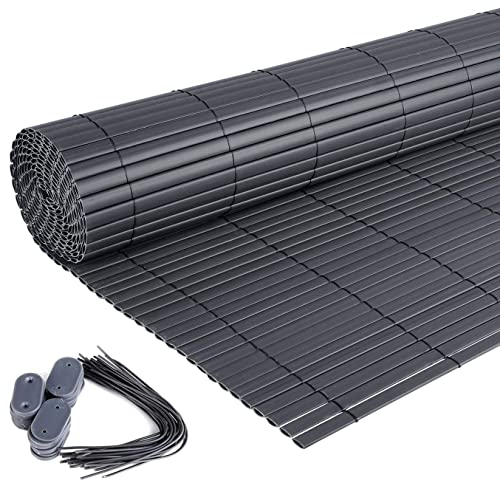 Laneetal Clôture en PVC, Canisse Plastique, Palissade de Protection Visuelle Anti-UV, Résistant aux Intempéries Brise-Vue pour Balcon, Jardin, Terrasse, Gris, 90 x 500 cm