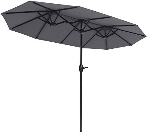 Sekey® 150 × 300 cm Aluminium Doppelsonnenschirm Marktschirm Gartenschirm Terrassenschirm Sonnenschutz UV50+ Grau