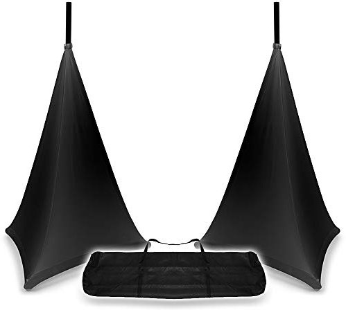 Vonyx Adjustable PA Speaker Stands Set with Carry Bag and Pair of Black Lycra Tripod Scrim Covers 70cm – Ideal for Mobile DJs and Live Event Audio Setups
