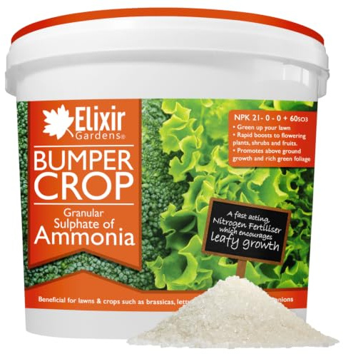 Elixir Gardens Bumper Crop - Sulphate of Ammonia Fertiliser 5kg Tub | Fast acting Nitrogen based fertiliser 5kg Tub Treats 250sqm