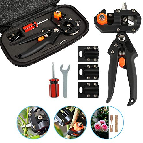 Ballery Kit Innestatrice Professionale per Alberi da Frutto/Pianta/Ramo, Cesoie per Giardino con Lame Sostituibili V/U/Ω, Rosso, Arancione, Nero, Argento