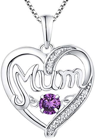 YL Mama Kette 925 Sterling Silber mit Februar Geburtsstein Amethyst Herzschlag Herz Liebe Anhänger für Damen Mutter, 45-48 cm