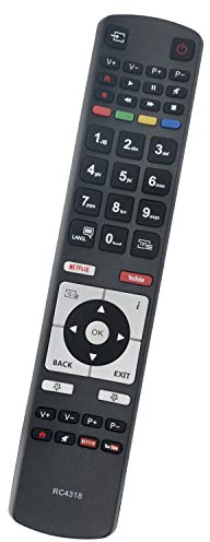 ALLIMITY RC4318P RC4318 Telecomando Sostituisci per Telefunken 4K Ultra HD TV 32DTH531 40DTF531 49DTU652 55DTU652 D40U297M4CW JT-55UBS300 JT-65UBS300 TE43292S31Y2P XU43E512 XU55E512