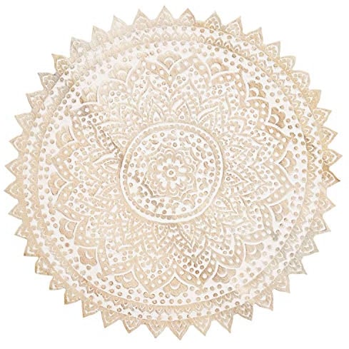 Orientalische Holz Ornament Wanddeko Elisam 45cm gross XL | Orientalisches Wandbild Wanpannel in Weiss als Wanddekoration | Vinta Triptychon ge als Dekoration im Schlafzimmer oder Wohnzimmer