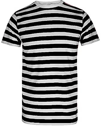 GW CLASSY OUTFIT Men Striped T-Shirt Unisex Casual Crew Neck Short Sleeve Summer Book Week Stripes T Shirt Tops (L, Mens Black & White Stripe)
