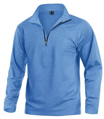 KEFITEVD Wanderpullover Herren Atmungsaktiv Fleece Langarmshirt Sport Shirt Winter Ski Shirt Laufoberteil Stehkragen Fahrrad Pullover Lauf Bekleidung Männer Hellblau 2XL