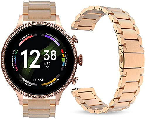 SkyBand Metallo Acciaio Moda Cinturino Compatibile per SmartWatch Fossil Gen 6 42mm / 44mm (Oro Rosa, WOMEN-42MM)