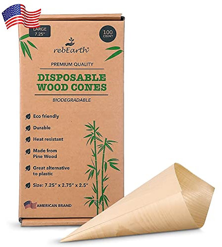 rebEarth All Natural Wood Cones|100 Count|3 Sizes: 3.5, 5 and 7.25|Eco Friendly|Durable|Heat Resistant|Great Alternative to Plastic (7.25)