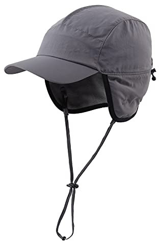 Home Prefer Cappelli invernali impermeabili da uomo in pile caldo foderato Earflap berretto da baseball, Cappellino, grigio scuro, Taglia unica