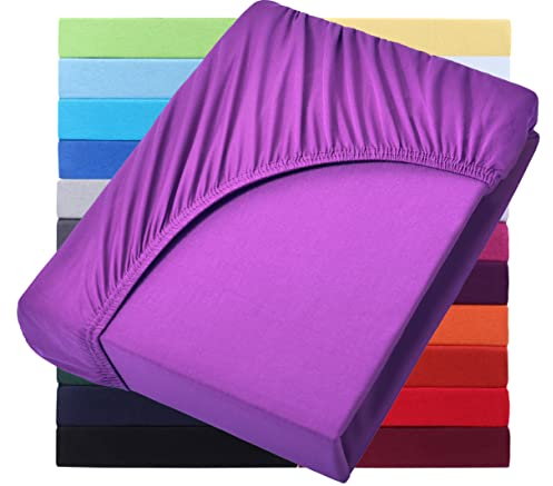 NatureMark Basic Boxspringbett & Wasserbett Spannbettlaken 200 x 220 cm - 40 cm Steghöhe - 200x220cm Spannbetttuch - 100% Baumwolle, Lila