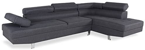INTENSE DECO Charly - Canapé d'angle Droit avec têtières relevables Tissu Gris foncé