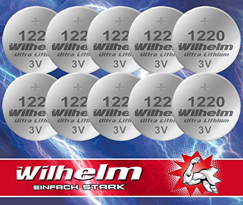 10 pile a bottone al litio CR1220 CR 1220 WILHELM, 3 V, 40 mAh, ø12 x 2 mm, DL1220