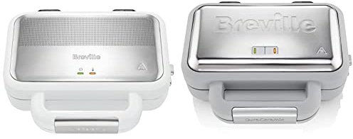 Breville DuraCeramic Sandwichmaker mit tiefen Platten | Sandwichtoaster für 2 Scheiben [VST074X] & DuraCeramic Waffeleisen | Antihaftbeschichtung + abnehmbare Platten | Weiß und Edelstahl [VST072X]