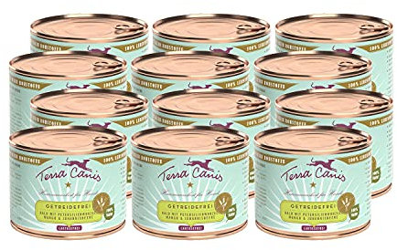 Terra Canis Vitello, radice di prezzemolo, ribes & mango - Alimento umido Grain-Free, 12x200g I Alimento premium per cani con ingredienti di autentica qualità human-grade al 100% I Gluten-free