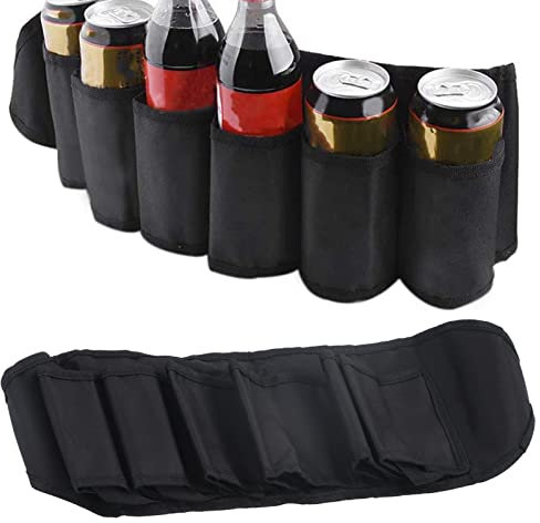 Ceinture à bière pour 6 bières froides, bière et sodas Ceinture étui réglable Sangle de taille en tissu Oxford Ceinture de boisson pour les fêtes, le camping, le barbecue, la pêche