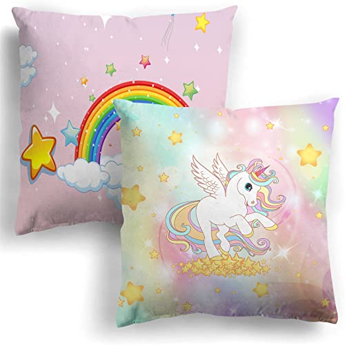 MUSOLEI Einhorn Kissenbezug 45X45cm 2er Kinder Samt Kissenbezug Regenbogen Einhorn Deko Kissenhülle Plüsch SofaKissenbezug mit Reißverschluss Kissenbezüge Mädchen, Einhorn C