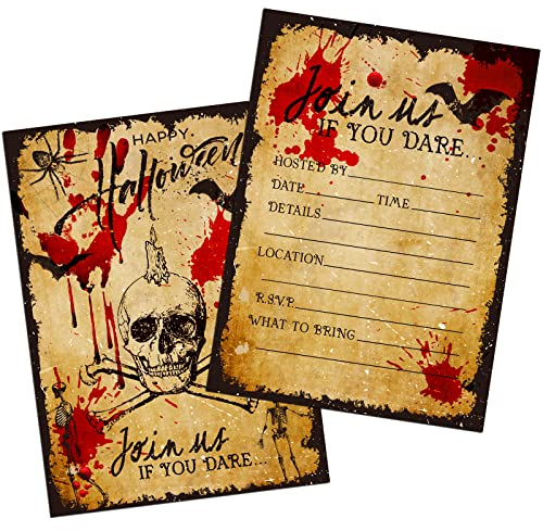 FLYAB Halloween-Party-Einladungskarten für Kinder und Erwachsene, 12 Stück Halloween-Einladungskarten mit Umschlägen, gruseliger Totenkopf, Halloween-Einladungen für Geburtstag, Babyparty, Halloween,