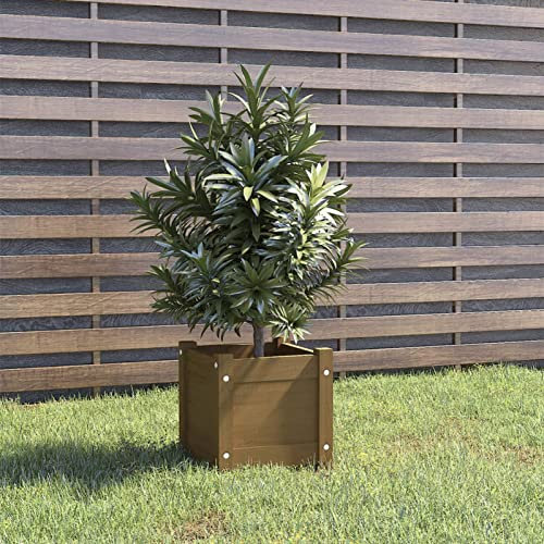 Tidyard Jardinera Cuadrada Jardinera Madera Exterior Jardinera de Madera Arriate Exterior Macetero Maciza de Pino marrón 31x31x31 cm