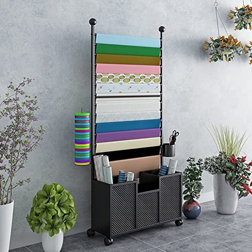 ZJKXJH Schal-Aufbewahrungsregal, Floor Standing Silk Ribbon Flower Wrapping Paper Holder Organizer, Kleidung Shop Einzelhandel & Business Mehrzweck-Regal (Color : Black, Size : 120cmx 27cmx170cm)