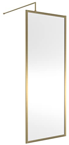 Hudson Reed WRFBB1980 Full Outer Frame Wetroom Screens Full Outer Frame 8mm Toughened Safety Glass Wetroom Screen, 1950mm x 800mm, Brushed Brass