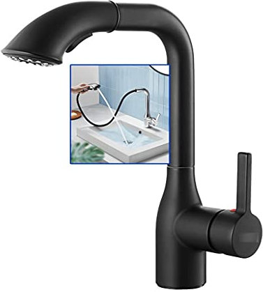 Spültischarmatur, Wasserhahn Ausziehbarer Wasserhahn Waschbecken Heißer und Kalter Wasserhahn Badezimmer Waschbecken Wasserhahn Hebbarer Wasserhahn (Color : Black, Size :