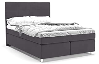 Clark Boxspringbett 140 x 200 cm Doppelbett mit hochwertiger Taschenfederkern Matratze inklusive Topper, Polsterbett, Bett, Bettgestell, Stilvoll, Schlafzimmer, Modern (Grau, 140 x 200 cm)