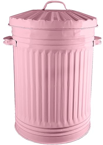 Metal Retro Dustbin Waste Rubbish Bin, 45L - Baby Pink, Outdoor or Indoor