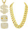 Diamday 4PCS 80er/90er Jahre Hip Hop Kostüme Outfits für Damen Herren Rapper Falsche Goldkette Dollarzeichen Halskette Dollarzeichen Fingerring DJ Punk Iced Out Ring Hippie Kostüm Kit Rapper Zubehör