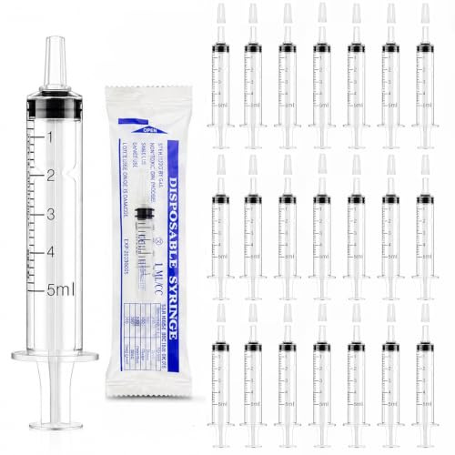 5ml Syringes without Needle 20 PCS Reusable Plastic Syringe Individually | 5ml Syringe Sealed with Caps for Scientific Lab Pet Feeding Plant Irrigation Liquid measurement