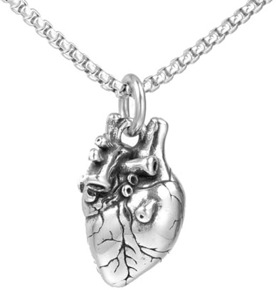 HIJONES Herren Anatomie-Herz-Anhänger-Halskette aus Edelstahl Halloween-Schmuck