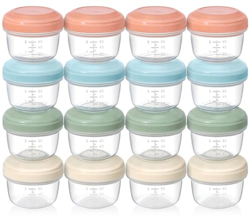 VITEVER [16 Pack] 4 oz Small Containers with Lids, Reusable Plastic Jars for Snack and Puree, Salad Dressing Container to Go, Deli Containers, Freezer Baby Food Containers, Dishwasher Safe, BPA Free