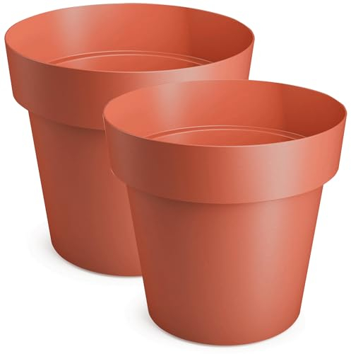 PECZEKO Lot de 2 pots de fleurs en plastique mat - Pot de fleurs décoratif pour grandes et petites fleurs - Couleur terre cuite - Diamètre : 12 cm