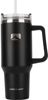 polarscape 40oz Tumbler with Straw and Lid - Insulated Travel Mug, BPA Free, Leak Proof, Dishwasher Safe, Stainless Steel, Double Walled - Includes 2 Lids 2 Straws - 40oz / 1182ml - Black
