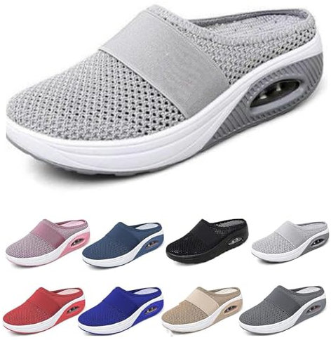 Waschbare Orthopädische Gleitschuhe, Luftkissen-Slip-On-Wanderschuhe Für Damen, Orthopädische Diabetiker-Wanderschuhe, Mit Fußgewölbeunterstützung Für Frauen (Grau,41)
