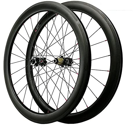 WQZStar 700c-Laufradsatz, Carbon-Laufräder, Rennrad, Drahtreifen, Scheibenbremse, V-Brake, Steckachse, Naben, Reifen, Laufradsatz für 7/8/9/10/11/12-Gang-Freilaufsatz (schwarz)