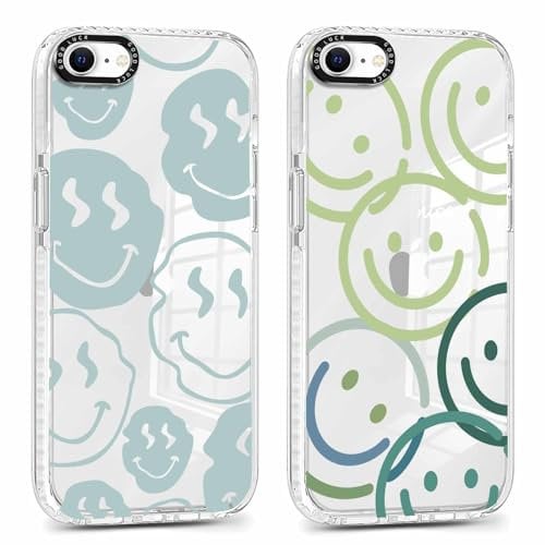 Foonary Confezione da 2 custodie trasparenti per iPhone 8/SE 2022/7/SE 2020 da 4,7 pollici, in morbido silicone con design sorridente estetica, custodie trasparenti, antiurto per iPhone 7 ragazze