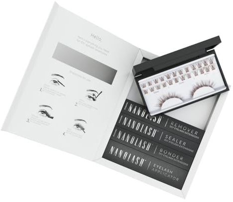 Set zur cluster wimpern zur DIY Wimpernverlängerung zu Hause Nanolash - komplettes Set zu Wimpern Extension zu House, 36 Wimpernsegmente (BRAUN, CLASSY)