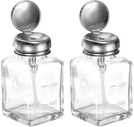 QUARKZMAN 2 Piezas Botella Dispensadora de Bomba Cuadrada Transparente | de Vidrio de 4 Oz / 120 ML, Botella de Presión de Líquido, Con Tapa de Metal, para Removedor de Maquillaje