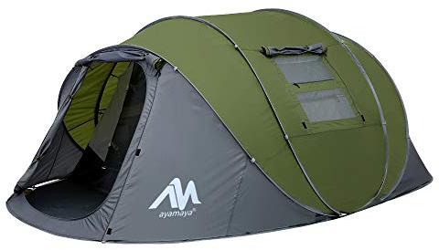 Zelt 4 bis 6 Personen Wasserdicht, Pop up Zelte Familienzelt [5 Fenster] Riesiges Camping Zelt Doppelwandig Wurfzelt Shelter 6-Mann Zelt mit Vorraum für Outdoor Sport Picknick Wandern Reisen Strand