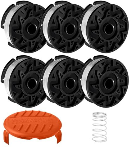 6 Pcs Replacement Strimmer Spools For Black And Decker, Featuring 1.6mm Autofeed Line. Includes Rc-100-P Cover Cap And Spring