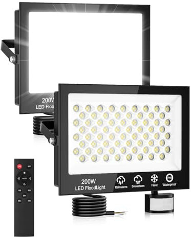 Projecteur LED Exterieur Detecteur de Mouvement 200W,20000LM Spot LED Extérieur avec Télécommande,6500K Blanc Froid Projecteur Extérieur,IP66 Etanche Eclairage Exterieur pour Garage Jardin Patio
