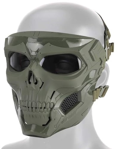 KLYso Airsoft Vollgesichtsschutzmasken Cs War Game BB Gun Skelettmasken Party Cosplay Maske Filmrequisiten Totenkopfmasken(OD)