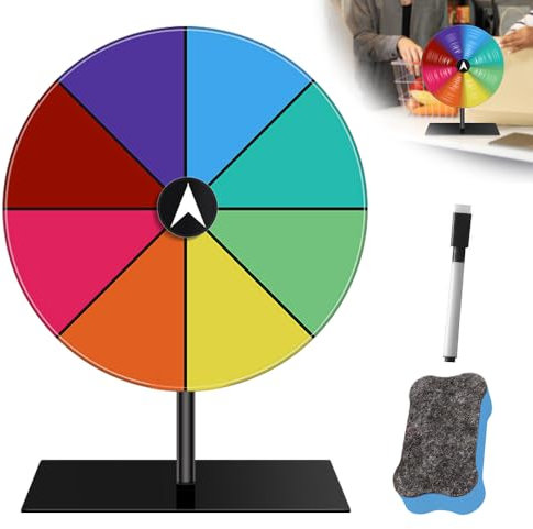 Mineup Glücksrad Zum Drehen, 20cm Drehendes Preisrad, Robustes Bearbeitbares Drehrad, Farb-Roulette-Spinner, Preisrad-Spinner mit Ständer,8 Steckplätze, Glücksrad zum selbstgestalten