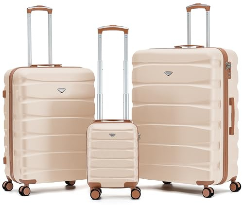 Flight Knight Kofferset 3 Teilig Leicht Mittel Gross Check In Koffer Mit Handgepaeck 40x20x25cm Fuer Ryanair easyJet BA Kabinenkoffer ABS Hartschale Leise Spinner Rollen TSA Schloss Reisegepaeck