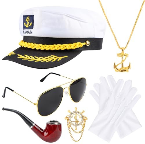 Byffoer Yacht Kapitän Hut Kapitänsmütze Kostüm Set,Kapitänsmütze Herren Verstellbare Mütze Lustiger Hut für Kinder Damen Herren Erwachsene Halloween Weihnachten für Partys Cosplay