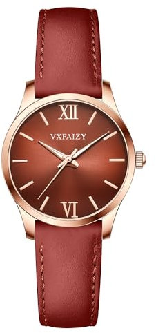 VXFAIZY Damen Einfachheit Uhr Wasserdicht Casual Armbanduhr für Frauen(Braun)